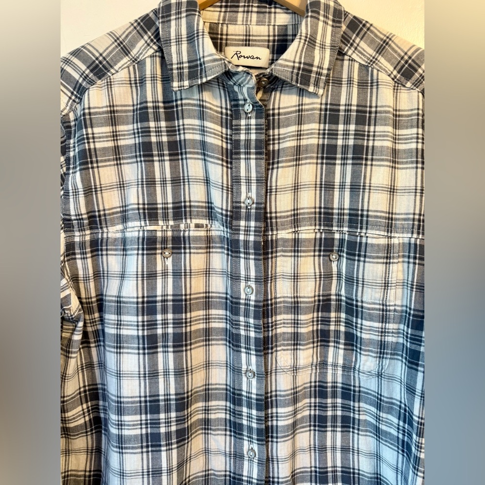 Rowan Women's Blue and White Plaid Button Down Shirt - Dallas Oversized - Picture 3 of 11